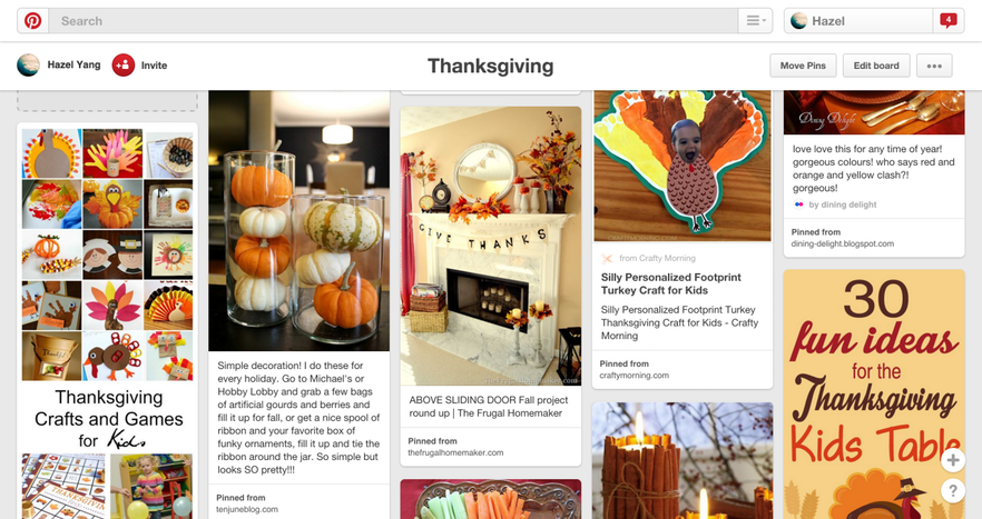 A Pinterest search for Thanksgiving