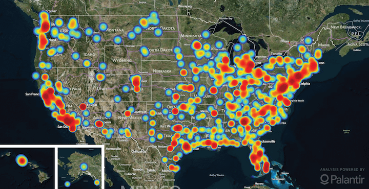 Location of reported human trafficking cases