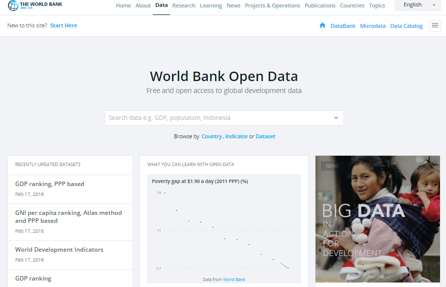 World Bank open data site homepage