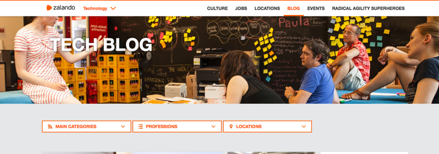 Zalando Tech provides categories to cater to their readers interest.