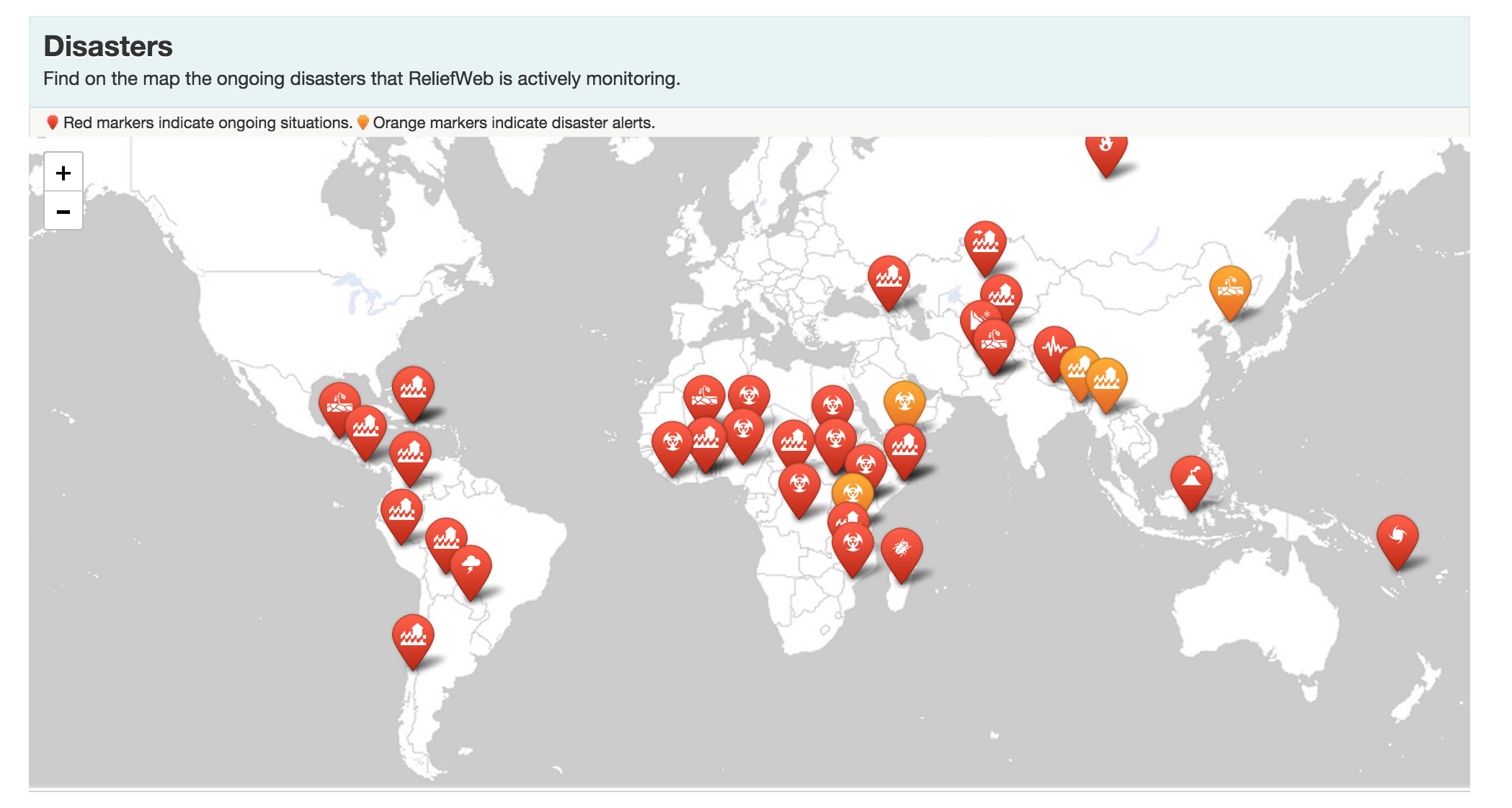 Disasters Mapped on ReliefWeb