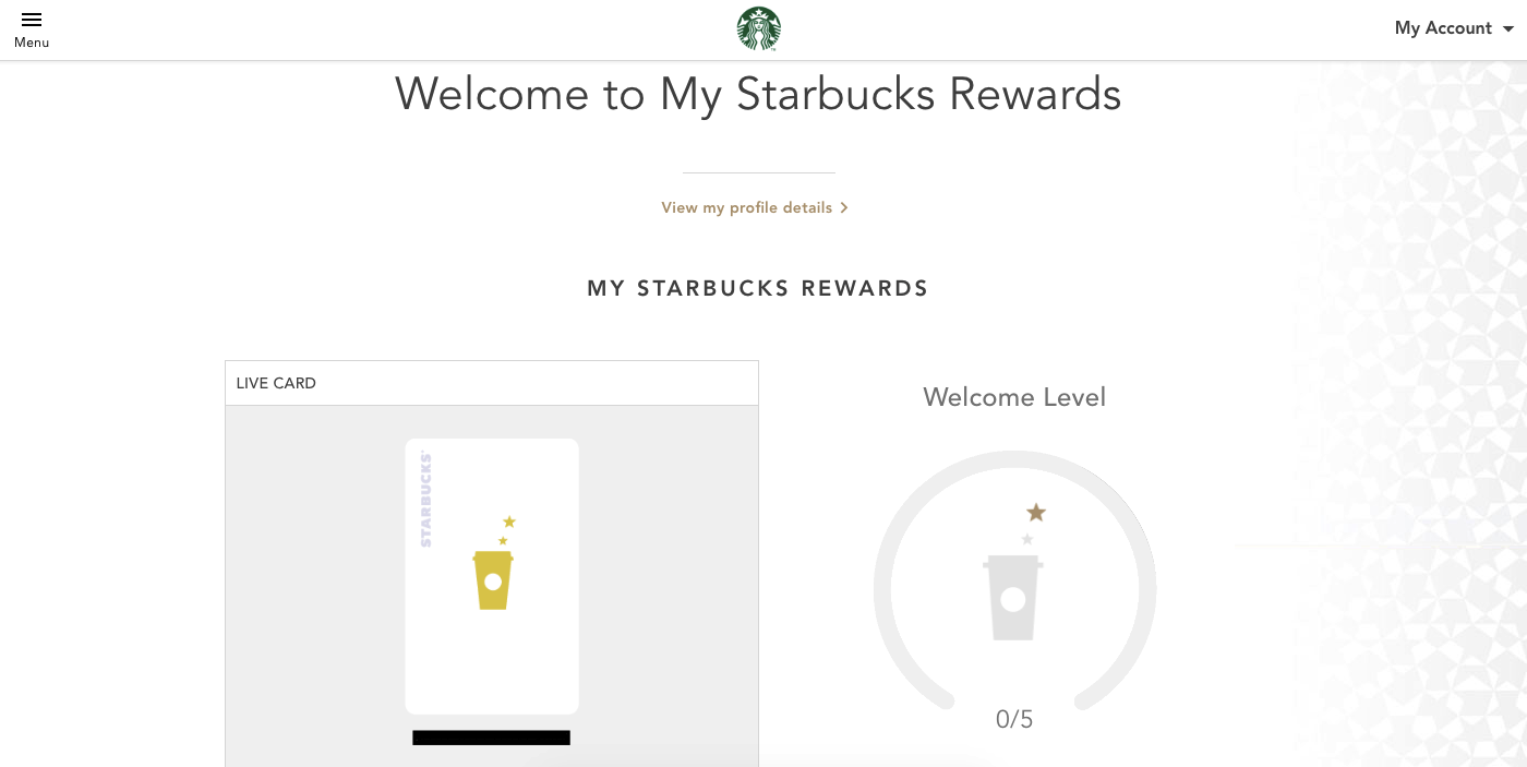 Starbucks account management page